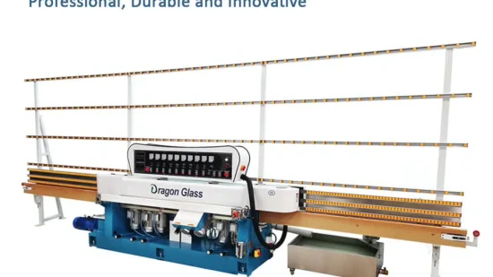 Bordeadora plana de vidrio de 9 husillos y forma de inglete variable Lápiz de inglete Biselado Lavado Muescas Perforación Grabado Chorro de arena Rotura Pulido Máquina de bordes